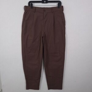 Uniqlo Pleated Tapered Baggy Pants Mens 31 Brown  Linen Blend
